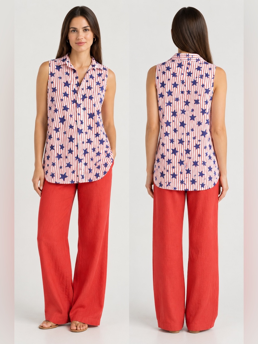 NWOT FRANK & EILEEN finley sleeveless shirt in stars & stripes SZ M
